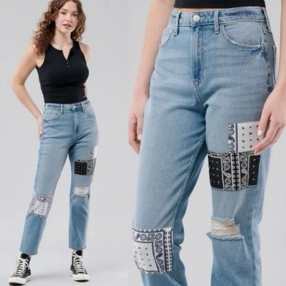 Hollister Vintage Stretch Jeans Women's Sz‎ 25x27 Ultra High Rise Mom Blue Denim